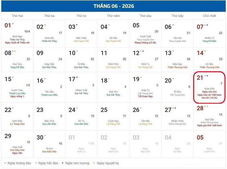 Âm lịch hôm nay 21/6 - Lịch âm 21/6 - Lịch vạn niên ngày 21/6/2026 - Ảnh 1.