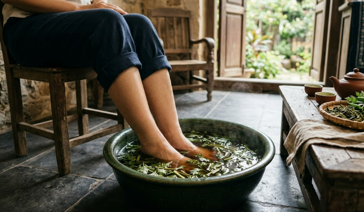 Ngâm chân nước lá ngải cứu có tác dụng gì? - Ảnh 1.