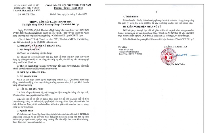 Thanh tra phát hiện nhiều tồn tại, hạn chế tại OCB Đà Lạt- Ảnh 2.