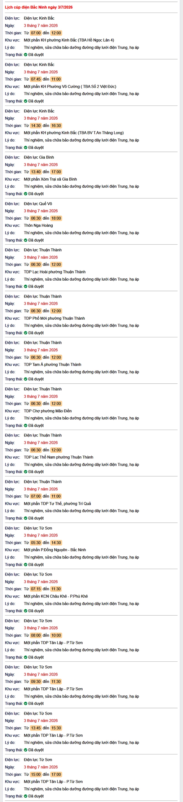 Tra cứu lịch cắt điện Bắc Ninh hôm nay Thứ 6 ngày 3/7/2026- Ảnh 1.