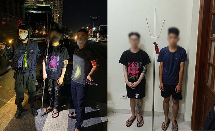 Hà Nội: Tổ công tác Y7/141 truy đuổi, khống chế 2 quái xế mang theo cây đinh ba tự chế- Ảnh 1.