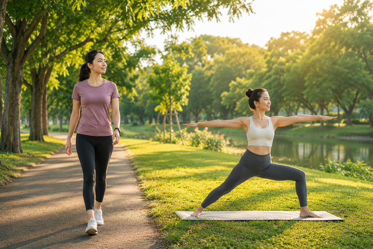 Mẹo kết hợp đi bộ với yoga giúp giảm mỡ và trẻ lâu- Ảnh 1.