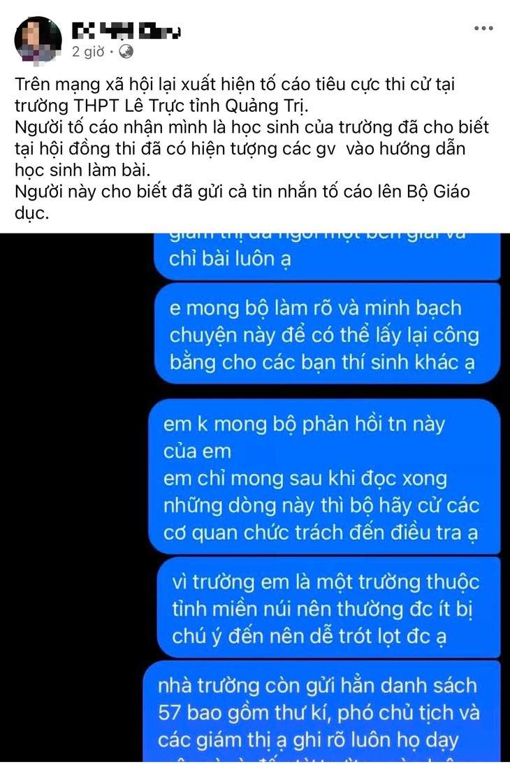 Xác minh phản ánh gian lận trong Kỳ thi tốt nghiệp THPT tại Quảng Trị- Ảnh 1.