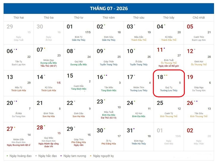 Âm lịch hôm nay 20/7 - Lịch âm 20/7 - Lịch vạn niên ngày 20/7/2026 - Ảnh 1.