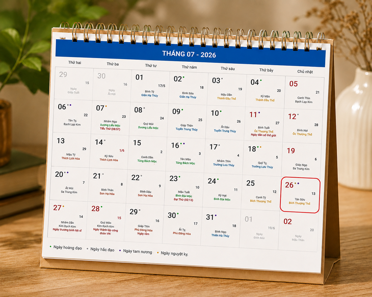 Âm lịch hôm nay 26/7 - Lịch âm 26/7 - Lịch vạn niên ngày 26/7/2026 - Ảnh 1.