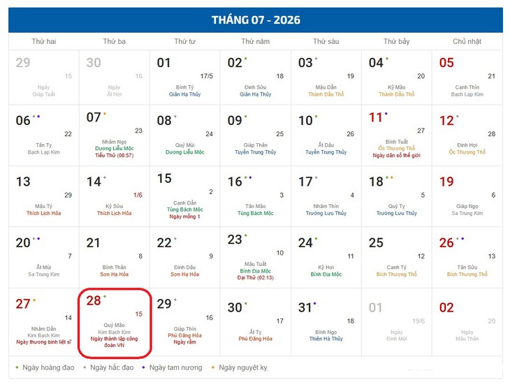Âm lịch hôm nay 28/7 - Lịch âm 28/7 - Lịch vạn niên ngày 28/7/2026 - Ảnh 1.