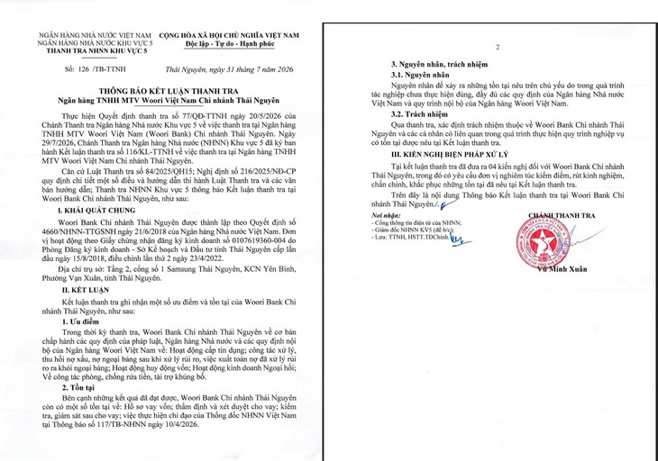 Thanh tra yêu cầu Woori Bank Thái Nguyên khắc phục tồn tại- Ảnh 2.
