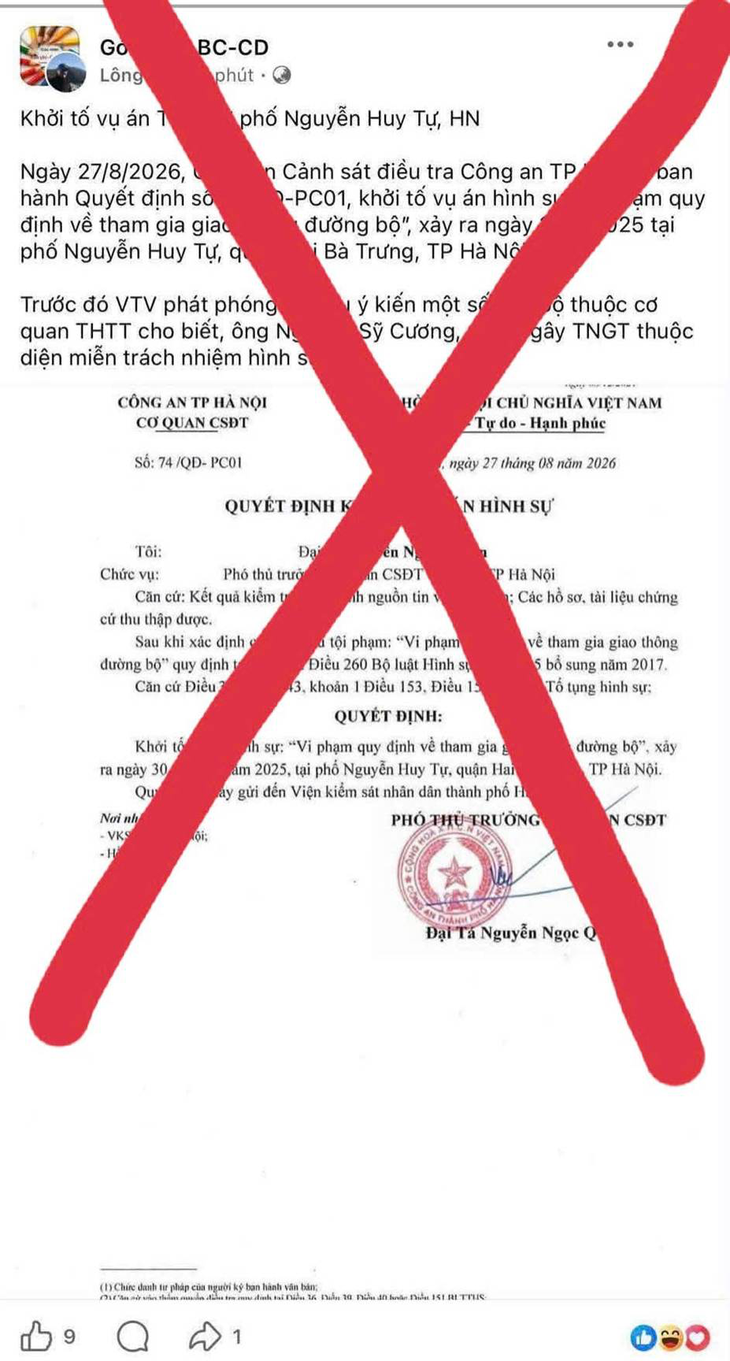 Xử phạt người đăng tải văn bản giả quyết định khởi tố của Cơ quan điều tra - Ảnh 1.
