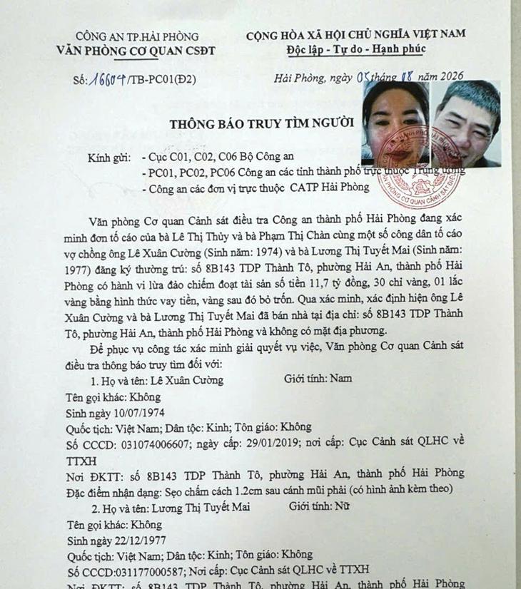 Truy tìm vợ chồng vay hàng chục tỷ đồng cùng nhiều cây vàng rồi bỏ trốn - Ảnh 1.