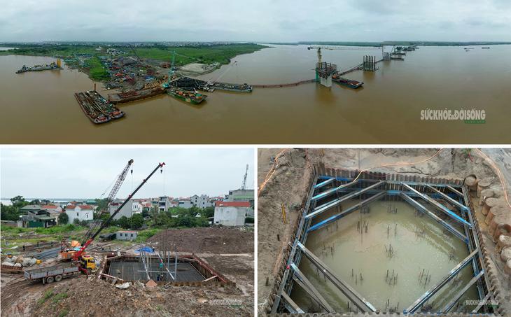 Cầu Hồng Hà bắc qua sông Hồng sau gần một năm thi công- Ảnh 1.