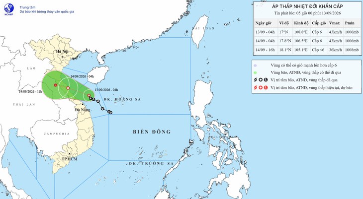 Áp thấp nhiệt đới tiến vào vùng biển Quảng Trị đến Đà Nẵng gây mưa cực lớn- Ảnh 1.