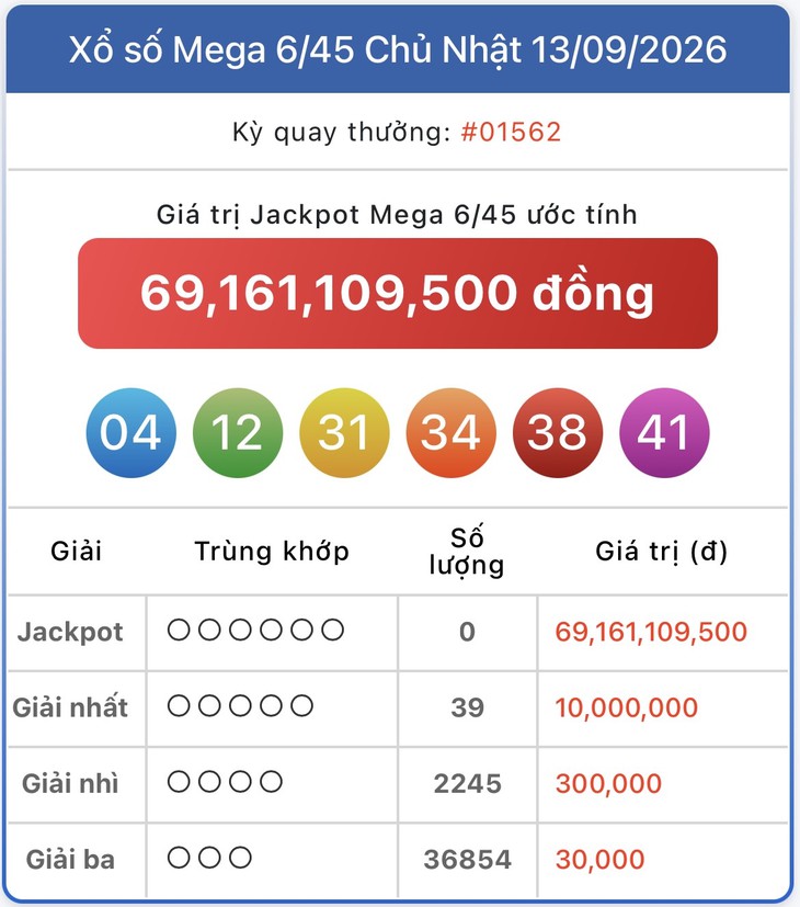 Kết quả xổ số Vietlott hôm nay 16/9 - Vietlott 16/9 - Xổ số Mega 6/45 ngày 16/9- Ảnh 2.