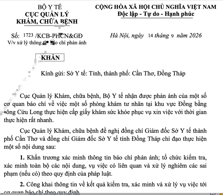 Bộ Y tế yêu cầu chấn chỉnh việc cấp giấy khám sức khỏe với 'thoigian rất nhanh' - Ảnh 1.