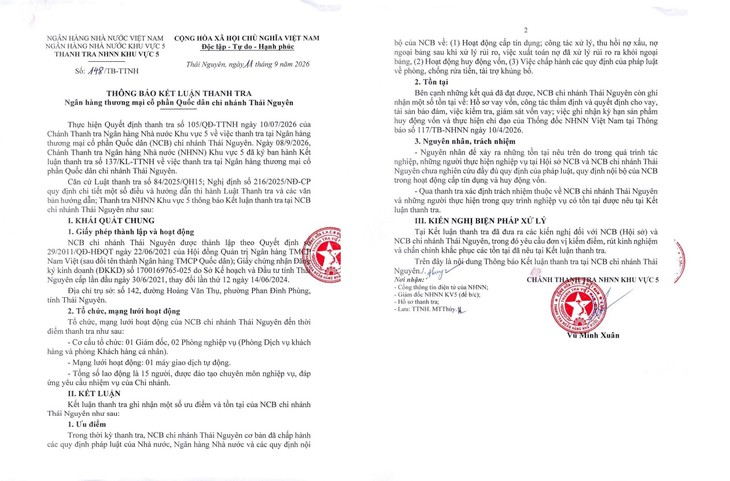 Thanh tra yêu cầu NCB Thái Nguyên kiểm điểm liên quan các tồn tại- Ảnh 2.
