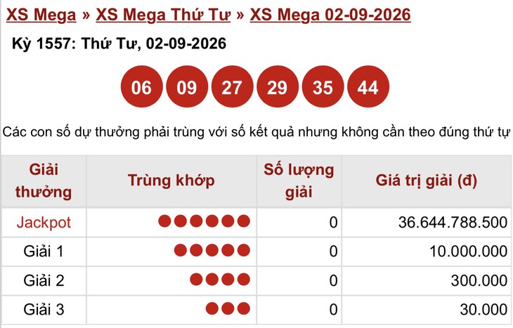 Kết quả xổ số Vietlott hôm nay 2/9 - Vietlott 2/9 - Xổ số Mega 6/45 ngày 2/9 - Ảnh 1.