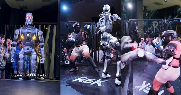 Màn so găng đầu tiên trên thế giới giữa con người và robot trong lồng sắt - Ảnh 1.