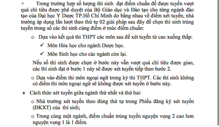 xét tuyển bổ sung, ĐH Y Dược TP.HCM