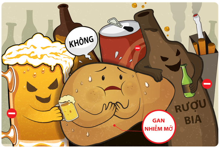 Người bệnh gan nhiễm mỡ tránh uống rượu, bia.