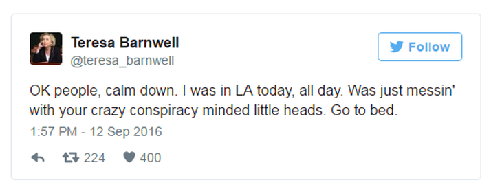 Hillary Clinton, Teresa Barnwell phu nhan tin don tren Twitter