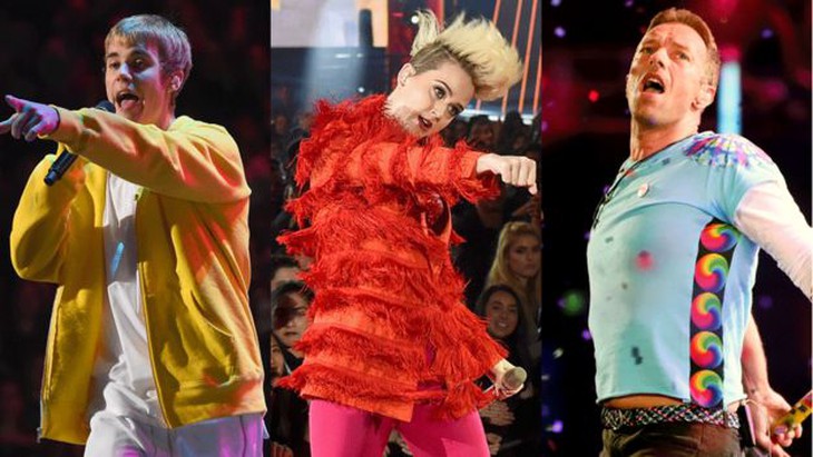 Justin Bieber, Katy Perry và Coldplay