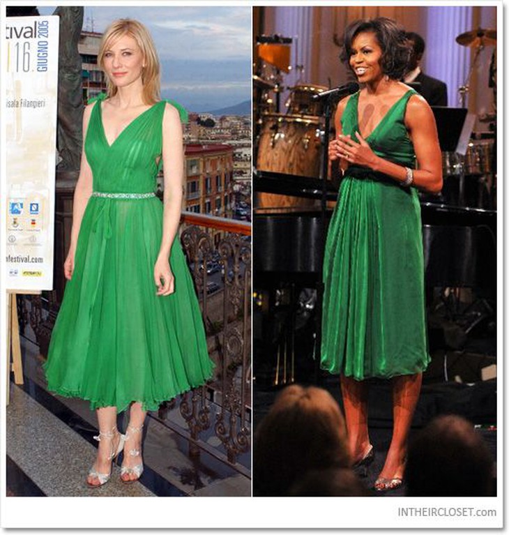 Kate Blanchet và Michelle Obama diện váy xanh lá trẻ trung