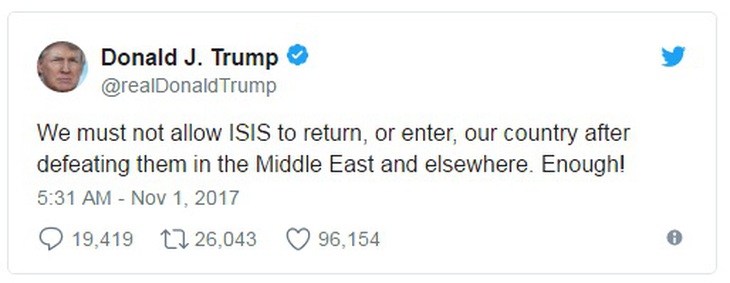 Tổng thống Donald Trump chia sẻ trên Twitter