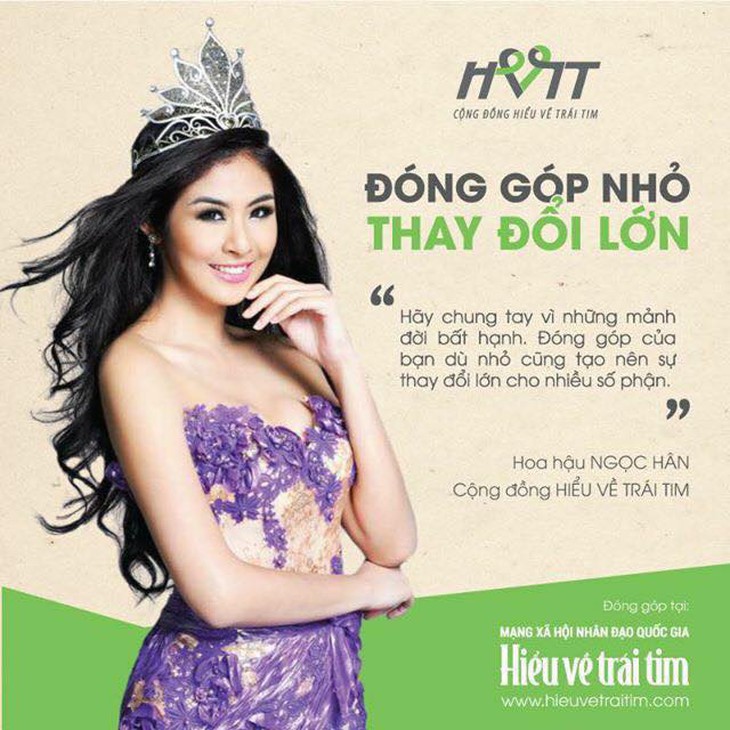 Ngọc Hân là hoa hậu có tấm lòng nhân ái, thường xuyên tham gia những hoạt động vì cộng đồng