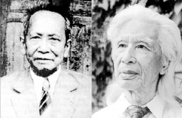 Nhà thơ Bút Tre (trái) và nhà nghiên cứu Nguyễn Khắc Xương (Ảnh do nhà văn Nguyễn Hữu Nhàn cung cấp).