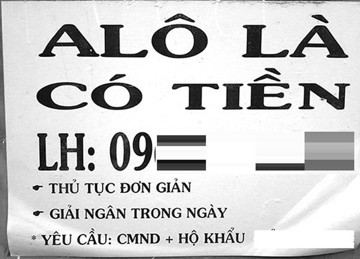 Thủ tục đơn giản dễ vay là cái bẫy cho người dân khi vay lãi.