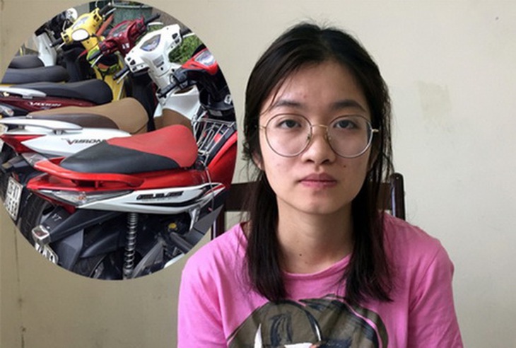 Đối tượng Phạm Thị Thanh Thư cùng tang vật trong một số vụ trộm thông qua hình thức ở ghép thuê trọ. (Ảnh: CQCA cung cấp)