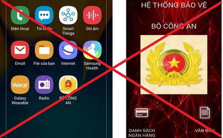 Các đối tượng yêu cầu nạn nhân tải và cài đặt ứng dụng phần mềm giả mạo mang tên  “Bộ Công an” có hình ảnh hiển thị là Công an hiệu.