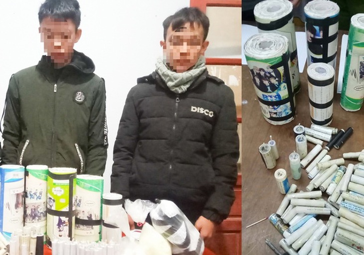 Nhóm học sinh bị phát hiện chế tạo, tàng trữ pháo nổ cùng tang vật.