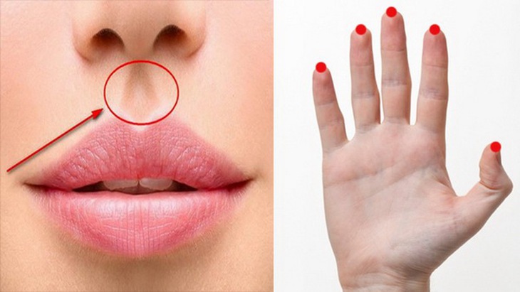 Dùng ngón tay cái lần lượt bấm mạnh huyệt nhân trung và thập tuyên.