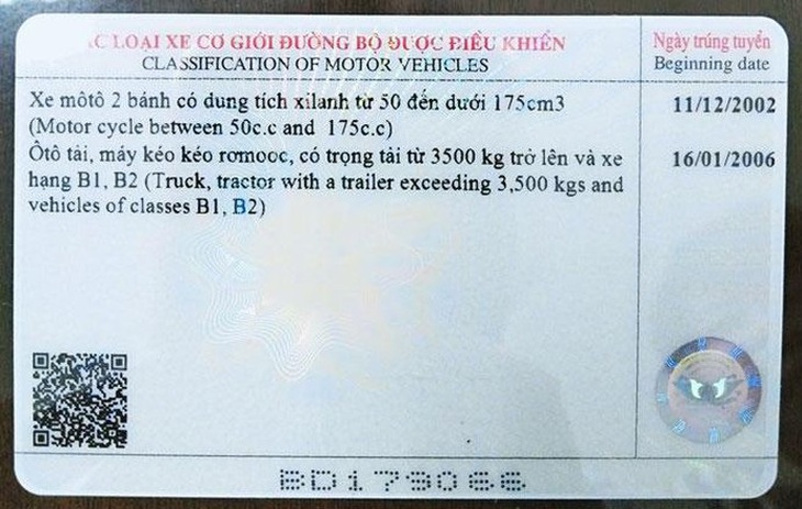 Sử dụng mẫu Giấy phép lái xe mới có mã quét QR là hợp lệ