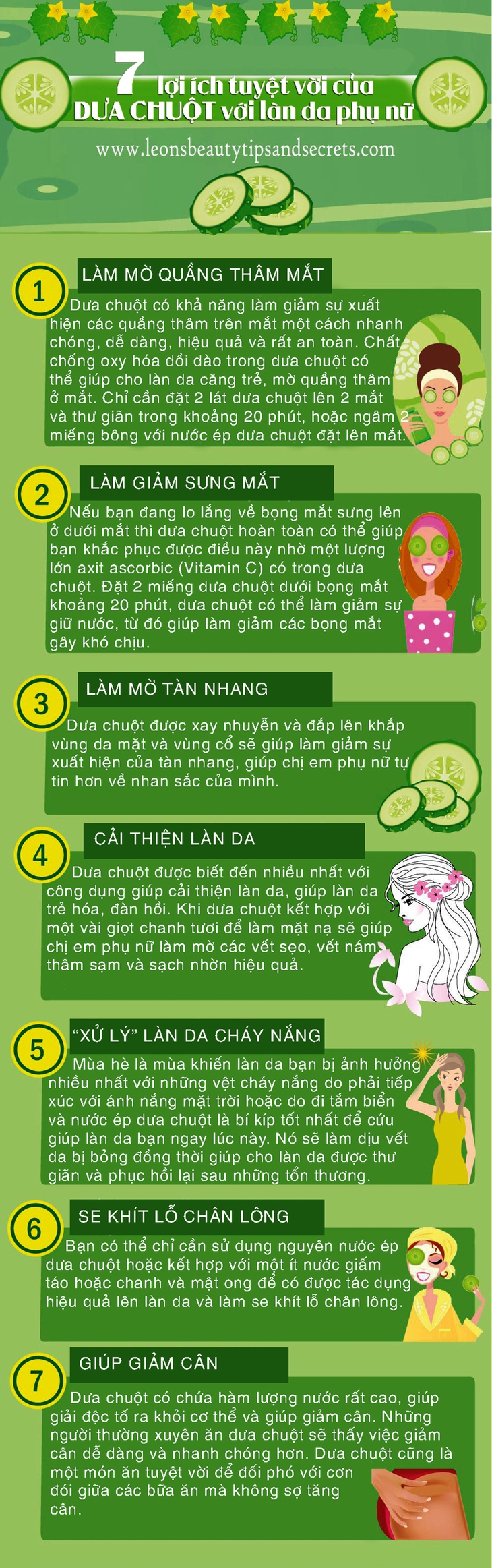 7 tác dụng tuyệt vời của dưa chuột lên làn da phụ nữ