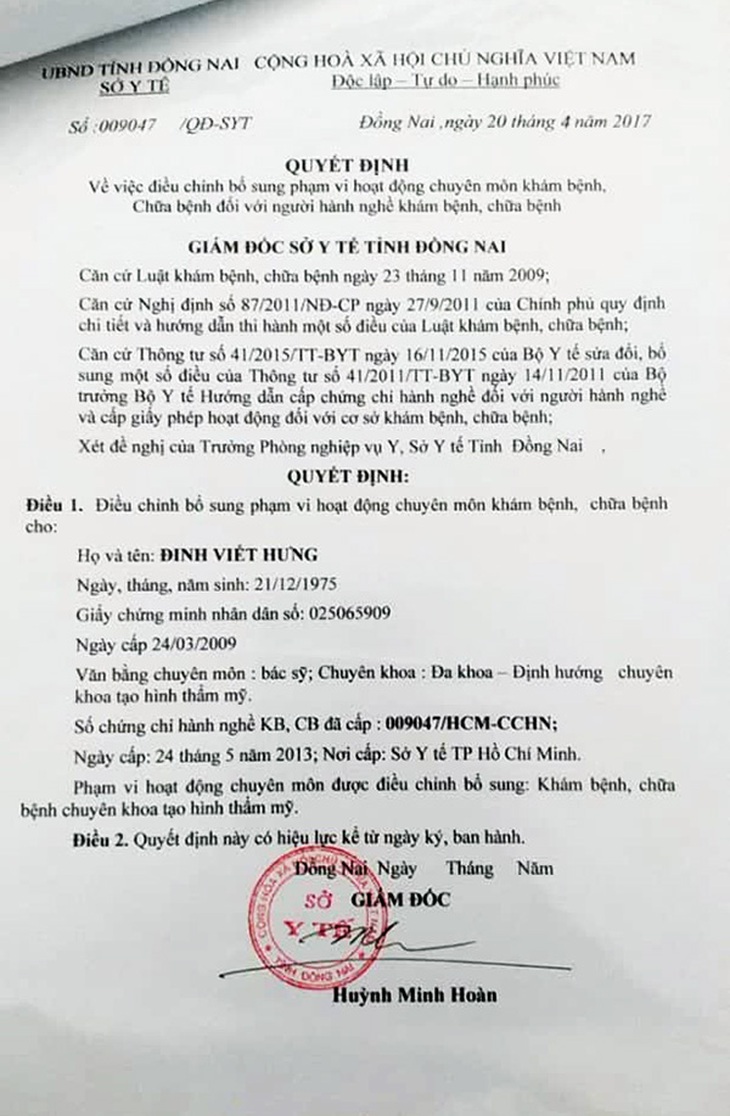 Sự cố y khoa tại bệnh viện thẩm mỹ ở TP.HCM