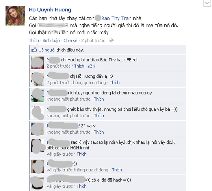 Ho Quynh Huong bi hack facebook