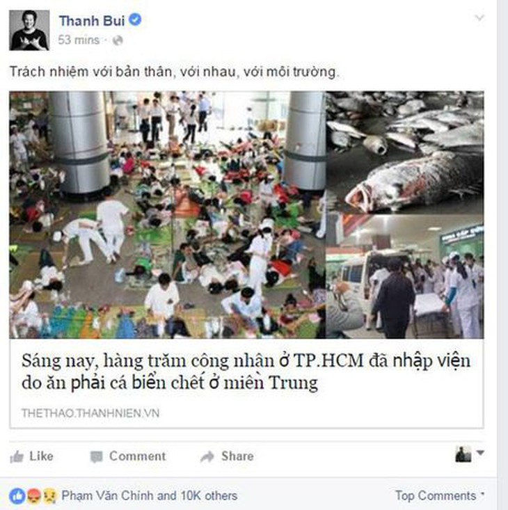 Facebook cua Thanh Bui chia se bai sai su that ca bien chet o mien Trung - Anh 2