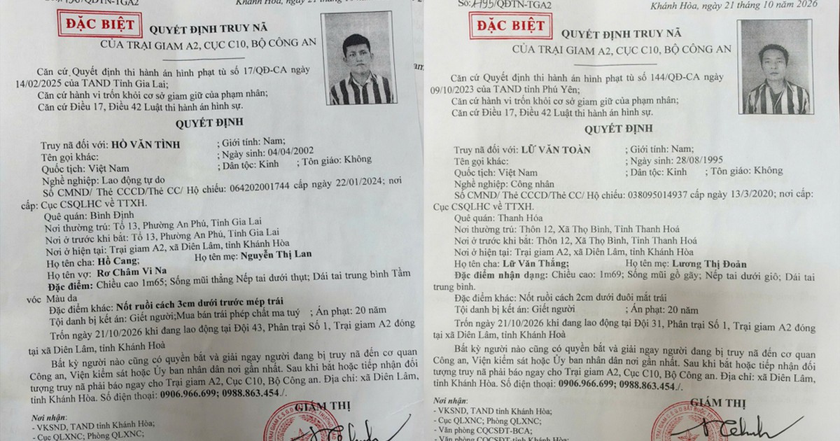Truy nã đặc biệt 4 phạm nhân trốn khỏi Trại giam A2
