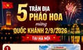 5 trận địa pháo hoa mừng Quốc khánh 2/9/2026 tại Hà Nội