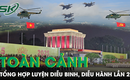 To&#224;n cảnh tổng hợp luyện lần 2 c&#249;ng Su-30MK2 v&#224; trực thăng k&#233;o cờ tại Quảng trường Ba Đ&#236;nh