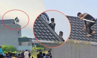 Hàng chục cảnh sát vây bắt hai người đàn ông cầm kiếm cố thủ trên nóc nhà