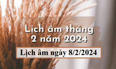 Lịch âm 8/2 - Âm lịch hôm nay 8/2 - Lịch vạn niên ngày 8/2/2024