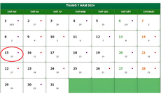 Lịch âm 15/7 - Âm lịch hôm nay 15/7 - Lịch vạn niên ngày 15/7/2024