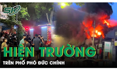 Hiện trường cháy quán bar phố Phó Đức Chính, hơn 3 tiếng chưa thể khống chế ngọn lửa