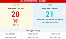 Lịch âm 20/1 - Âm lịch hôm nay 20/1 - Lịch vạn niên ngày 20/1/2025