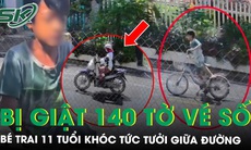 Bé trai 11 tuổi òa khóc tức tưởi vì bị người phụ nữ dụ ‘cho xe đạp điện’ rồi giật 140 tờ vé số, bỏ đi