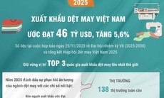 Xuất khẩu dệt may Việt Nam năm 2025 ước đạt 46 tỷ USD, tăng 5,6%