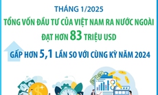 Tháng 1/2025: Đầu tư của Việt Nam ra nước ngoài gấp hơn 5,1 lần so với cùng kỳ năm 2024