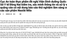 Bộ Y tế yêu cầu kiểm tra, xác minh thông tin quảng cáo Nestlé Milo gắn tên Viện Dinh dưỡng Quốc gia